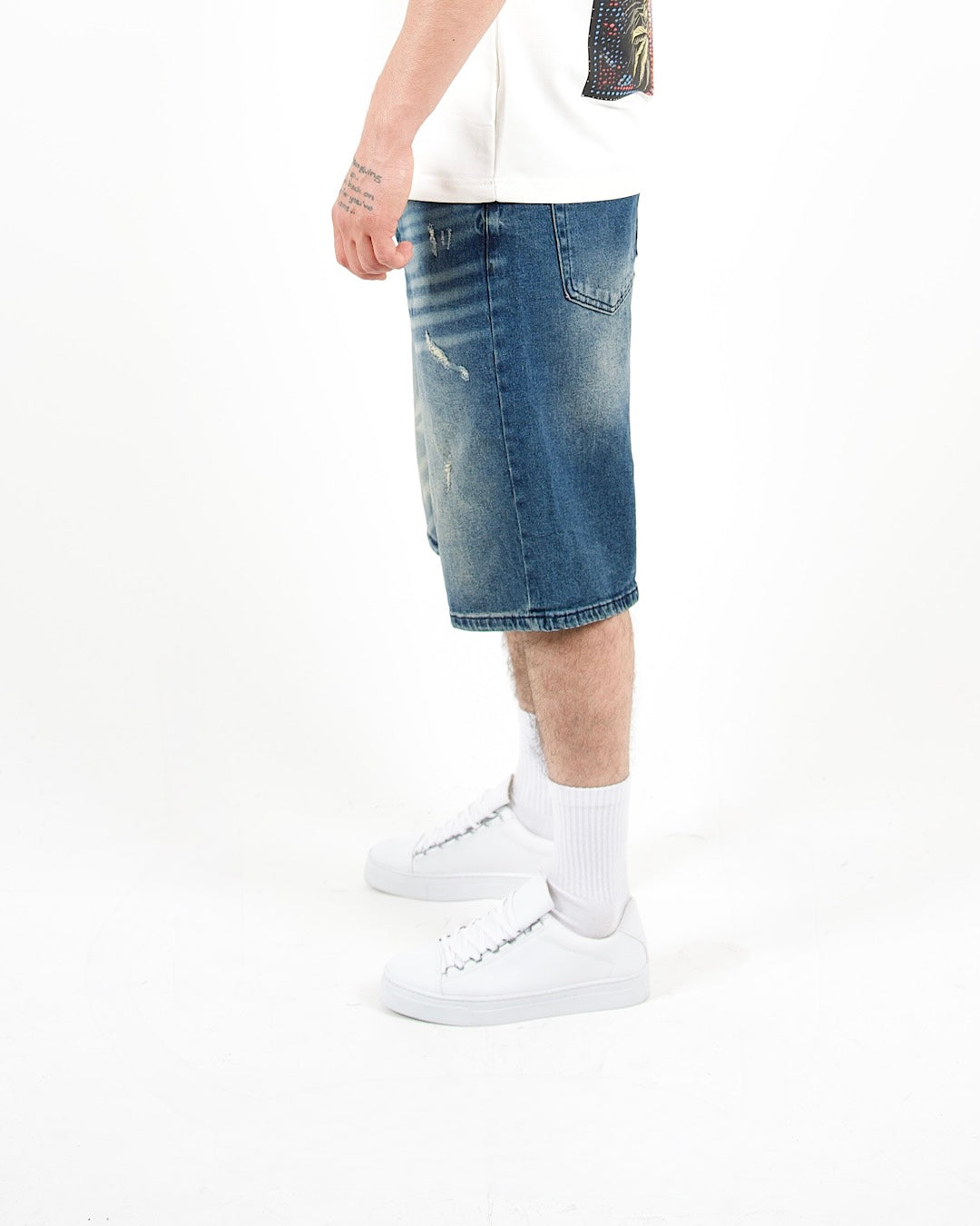 Distressed Denim Mid Blue Jorts