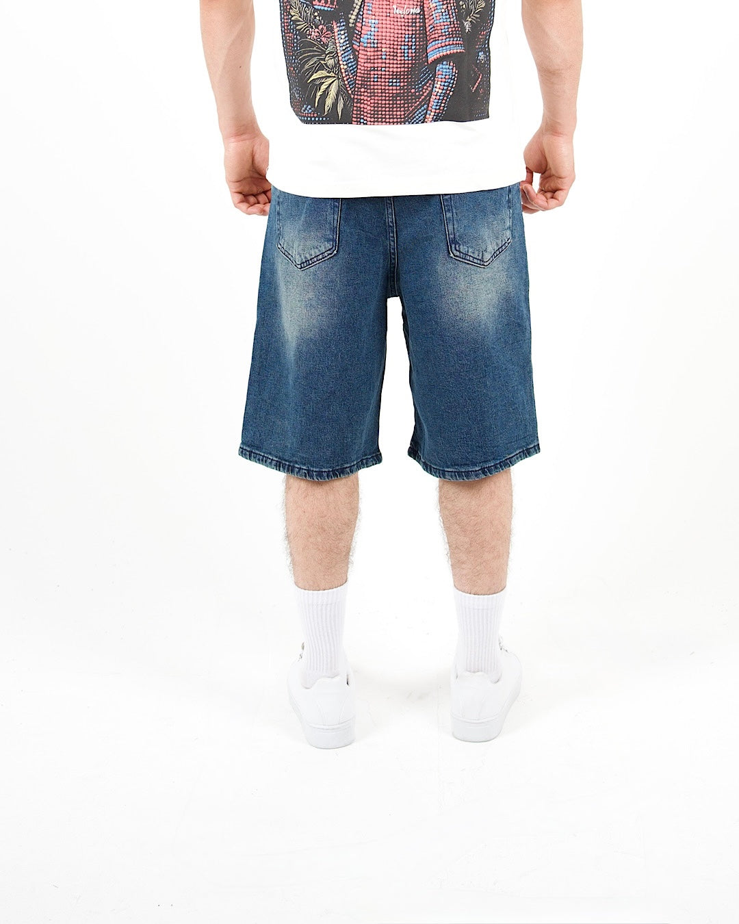 Distressed Denim Mid Blue Jorts