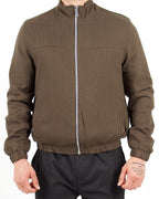 Linen Blend Khaki Bomber Jacket
