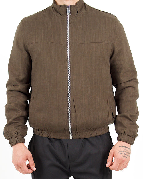 Linen Blend Khaki Bomber Jacket