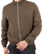 Linen Blend Khaki Bomber Jacket