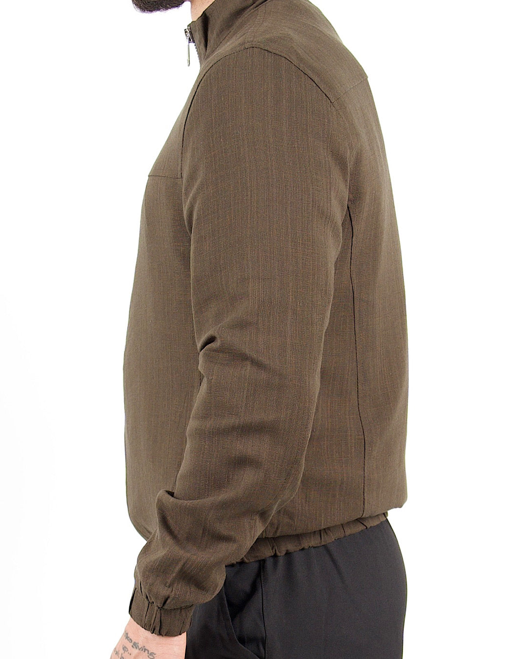 Linen Blend Khaki Bomber Jacket