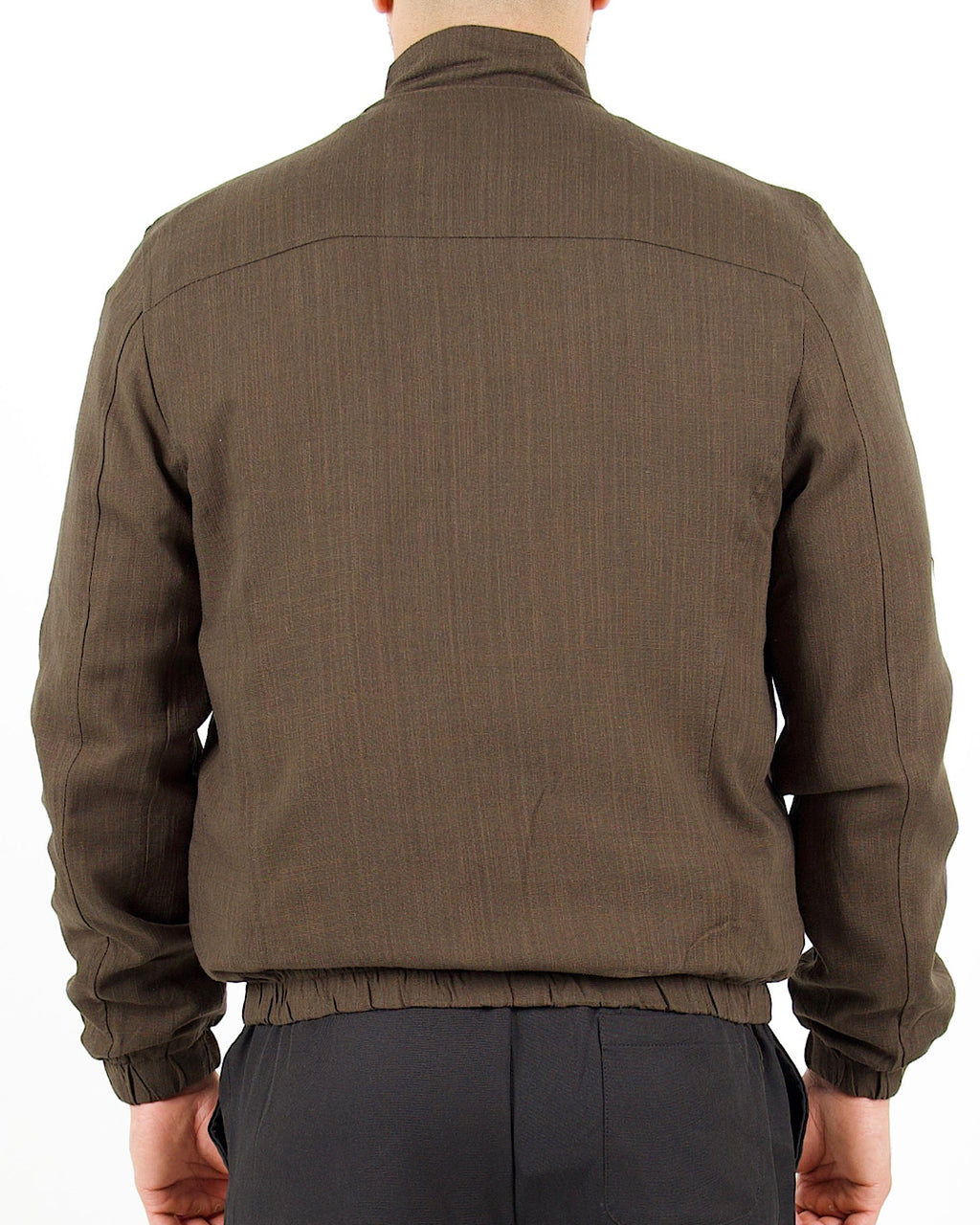 Linen Blend Khaki Bomber Jacket
