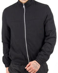 Linen Blend Black Bomber Jacket