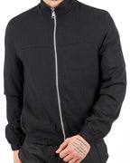 Linen Blend Black Bomber Jacket