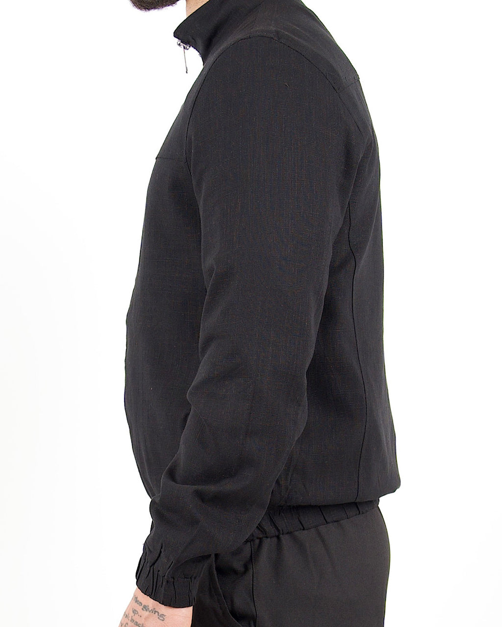 Linen Blend Black Bomber Jacket
