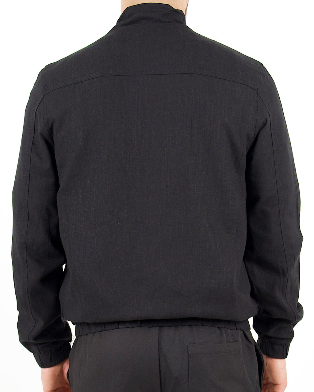 Linen Blend Black Bomber Jacket