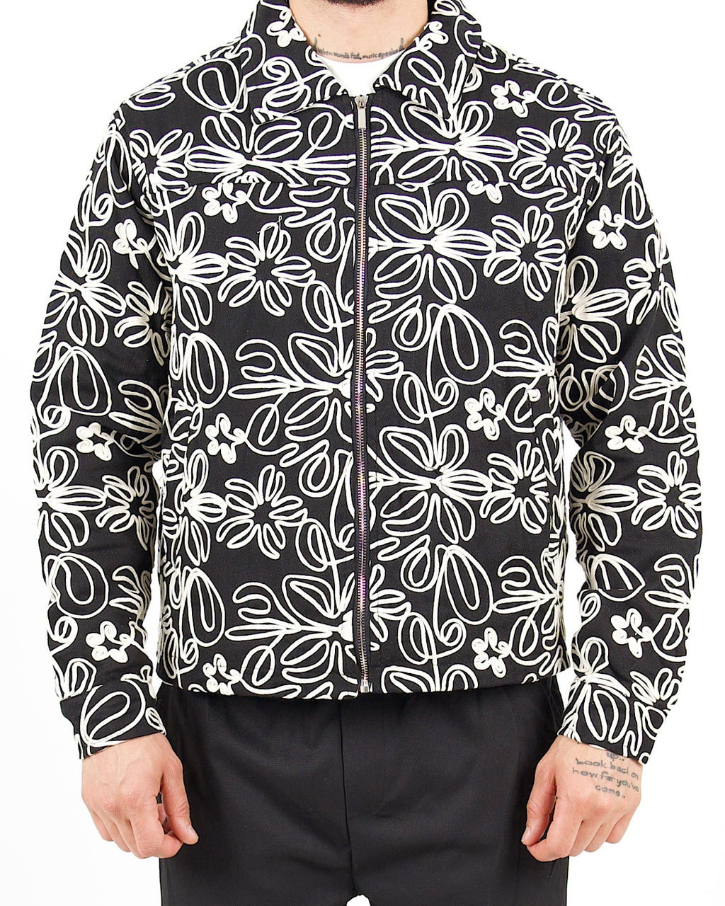 Floral Zip Through Black Jacket