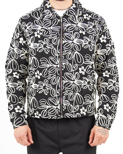 Floral Zip Through Black Jacket