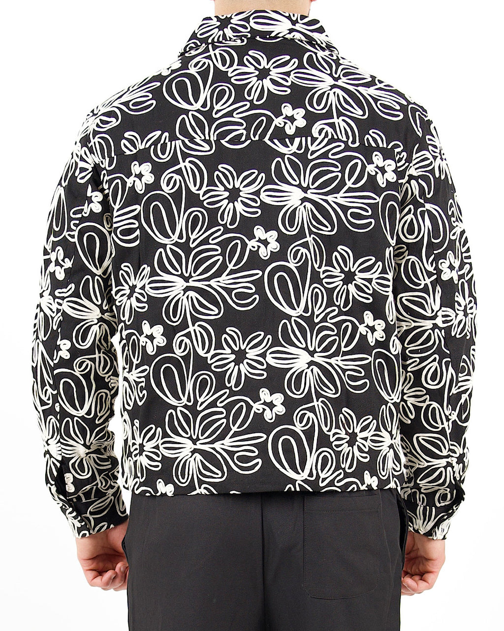 Floral Zip Through Black Jacket