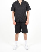 Relaxed Fit Textured Black Shirt And Short Set