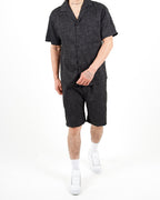 Relaxed Fit Textured Black Shirt And Short Set