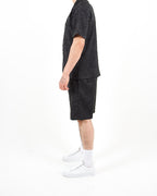 Relaxed Fit Textured Black Shirt And Short Set