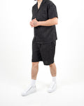 Relaxed Fit Textured Black Shirt And Short Set