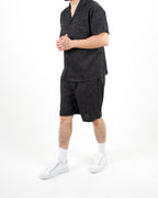Relaxed Fit Textured Black Shirt And Short Set