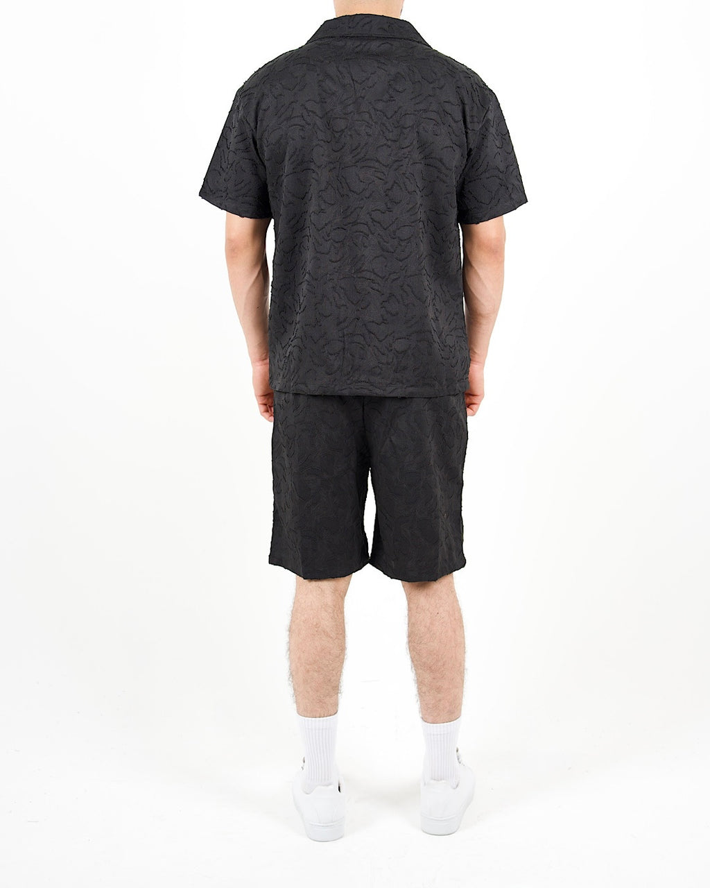 Relaxed Fit Textured Black Shirt And Short Set