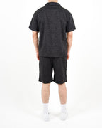 Relaxed Fit Textured Black Shirt And Short Set