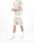 Crochet Knitted Khaki Stripe Polo & Shorts Set