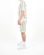 Crochet Knitted Khaki Stripe Polo & Shorts Set