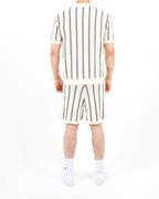 Crochet Knitted Khaki Stripe Polo & Shorts Set