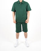 Oversized Zip Neck Green Polo And Shorts Set