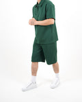 Oversized Zip Neck Green Polo And Shorts Set