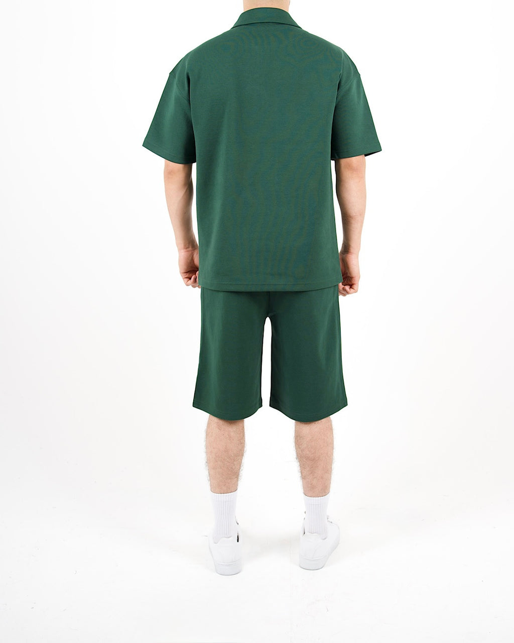 Oversized Zip Neck Green Polo And Shorts Set