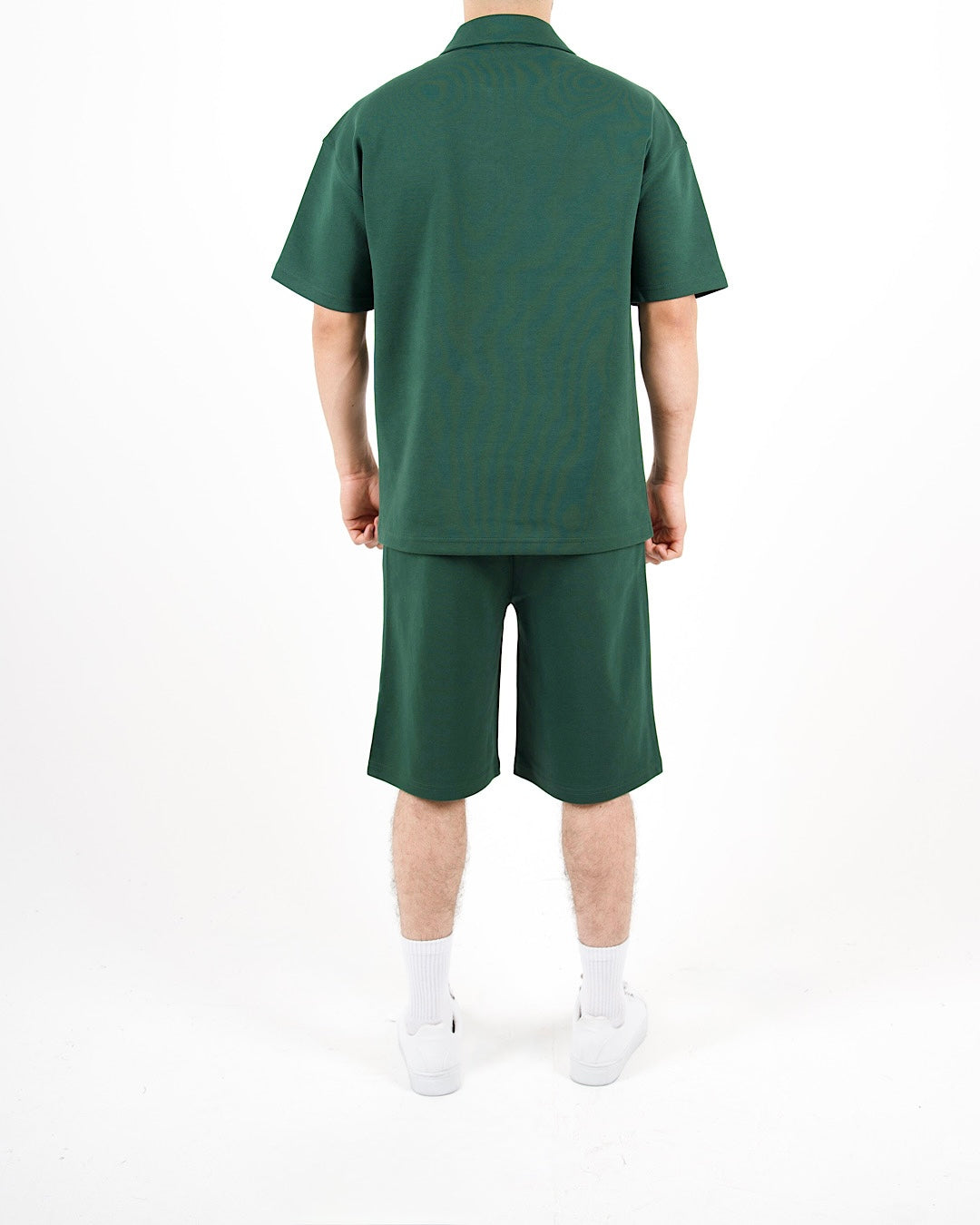 Oversized Zip Neck Green Polo And Shorts Set