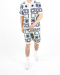 Square Crochet Knit Blue Polo And Short Set
