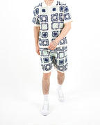 Square Crochet Knit Blue Polo And Short Set