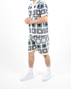 Square Crochet Knit Blue Polo And Short Set