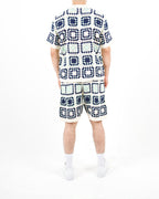 Square Crochet Knit Blue Polo And Short Set