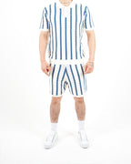 Crochet Knitted Blue Stripe Polo & Shorts Set