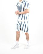 Crochet Knitted Blue Stripe Polo & Shorts Set