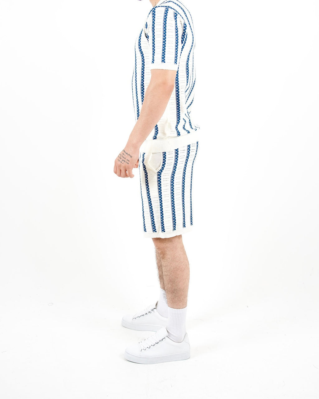 Crochet Knitted Blue Stripe Polo & Shorts Set