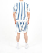 Crochet Knitted Blue Stripe Polo & Shorts Set