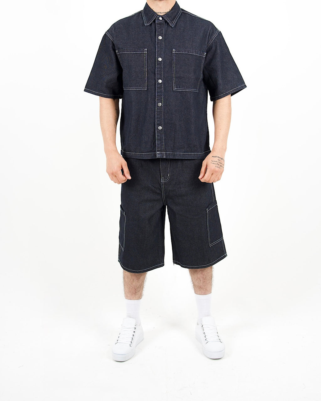Oversized Denim Shirt & Shorts Set