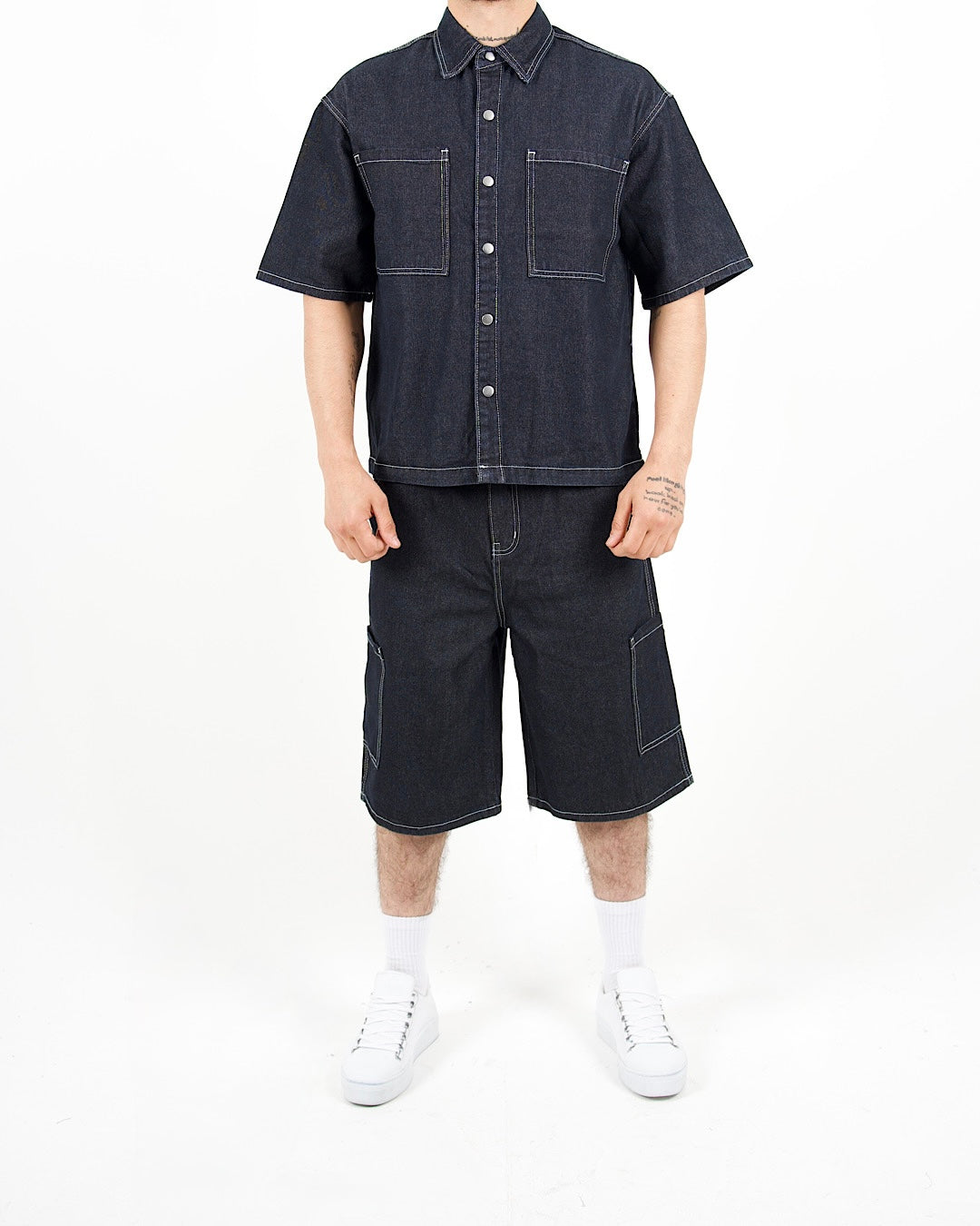 Oversized Denim Shirt & Shorts Set