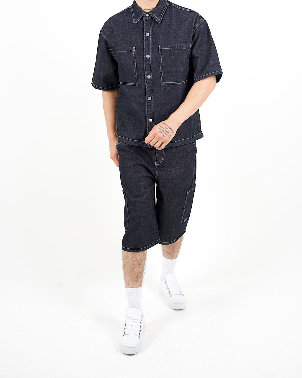 Oversized Denim Shirt & Shorts Set