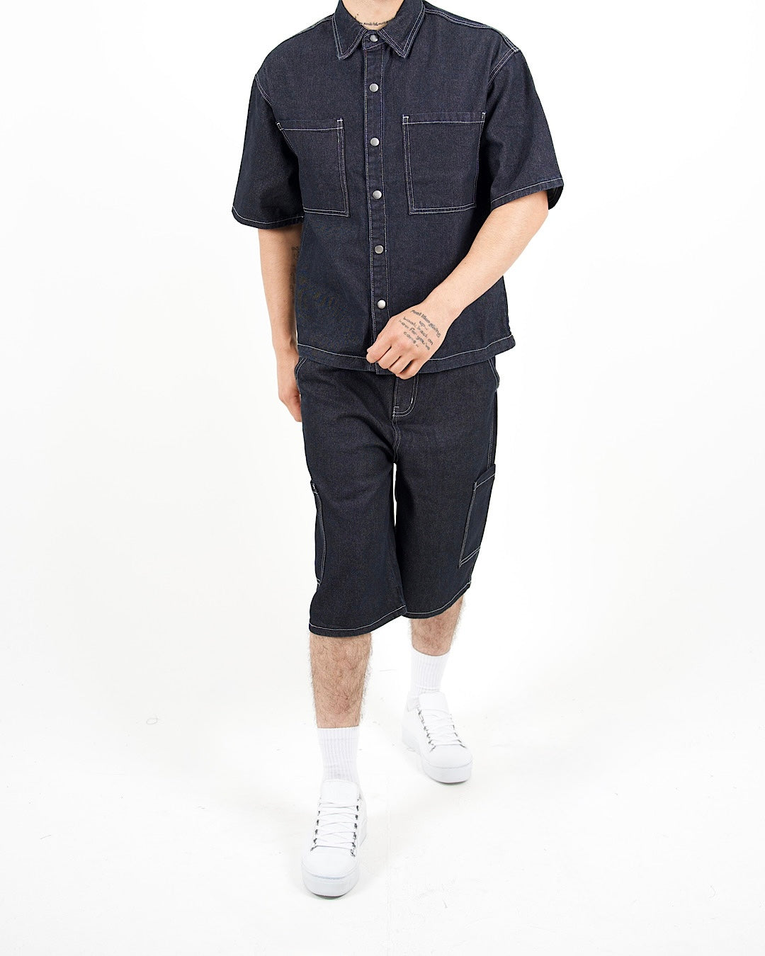 Oversized Denim Shirt & Shorts Set