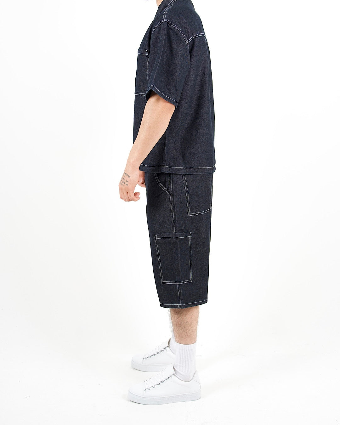 Oversized Denim Shirt & Shorts Set