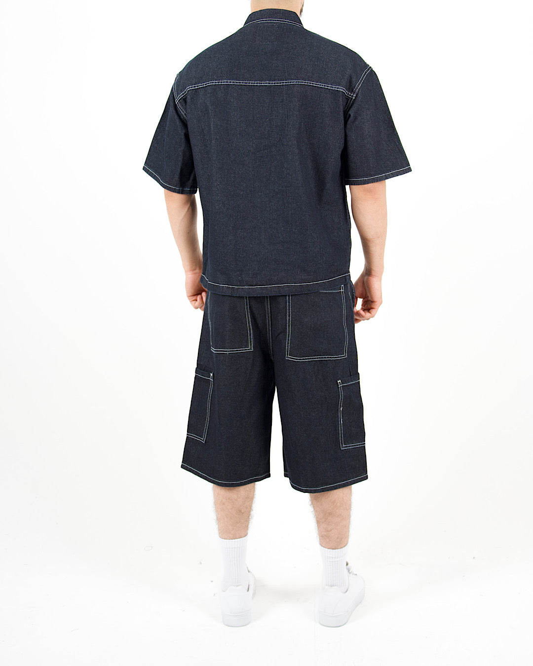 Oversized Denim Shirt & Shorts Set