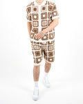 Square Crochet Knit Brown Polo And Short Set
