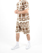Square Crochet Knit Brown Polo And Short Set