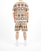 Square Crochet Knit Brown Polo And Short Set