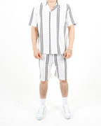 Crochet Grey Stripe Shirt And Short Set