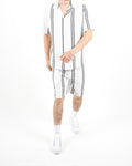 Crochet Grey Stripe Shirt And Short Set