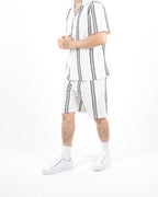 Crochet Grey Stripe Shirt And Short Set