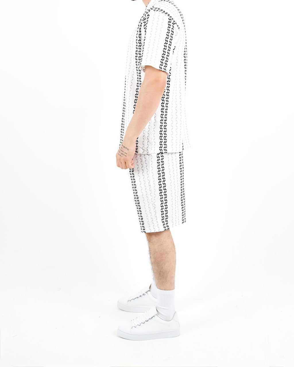 Crochet Grey Stripe Shirt And Short Set