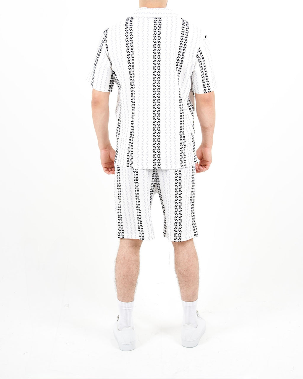Crochet Grey Stripe Shirt And Short Set